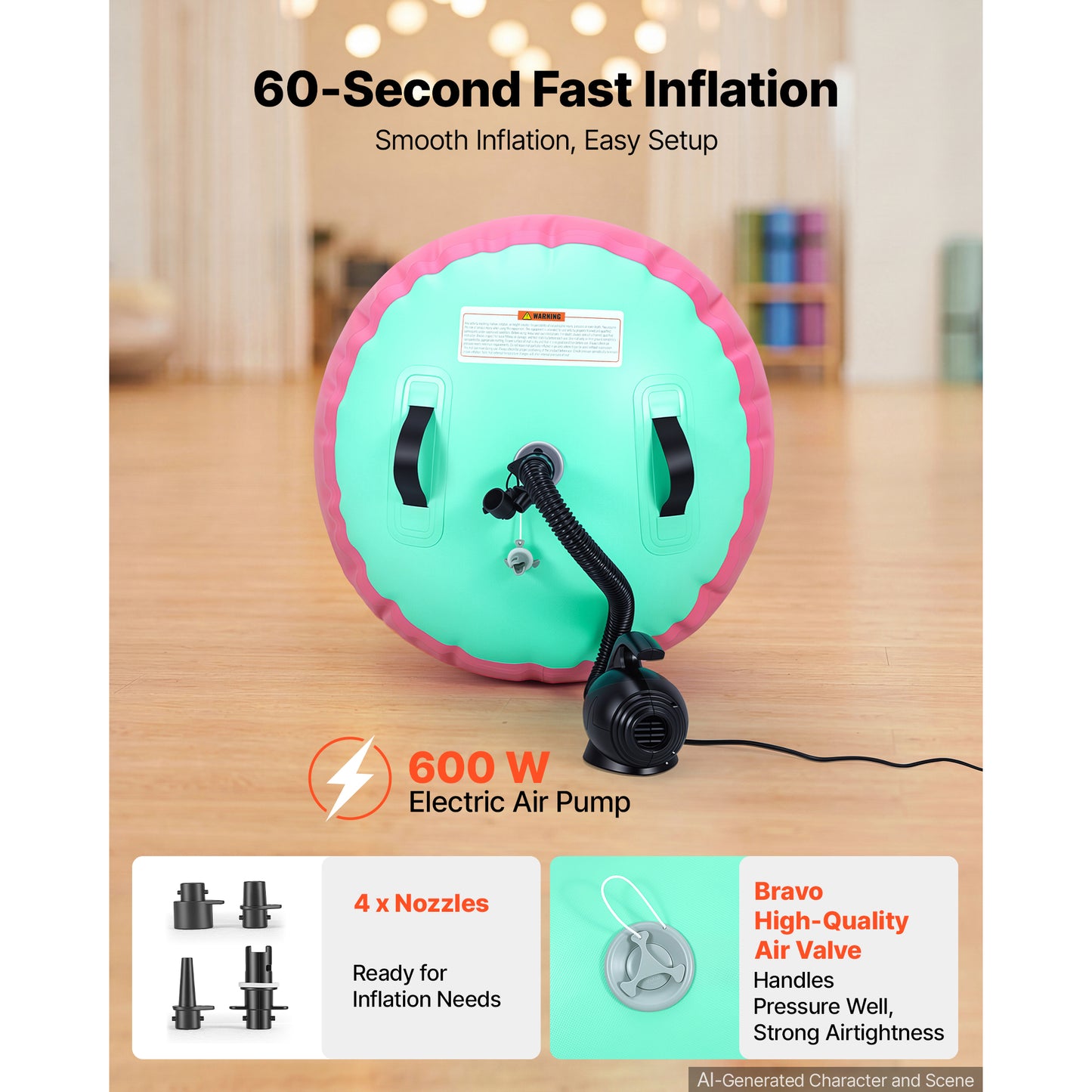 Inflatable Gymnastics Air Roller 23.6x40 Inches Tumble Mat for Back Handspring Training, Pink