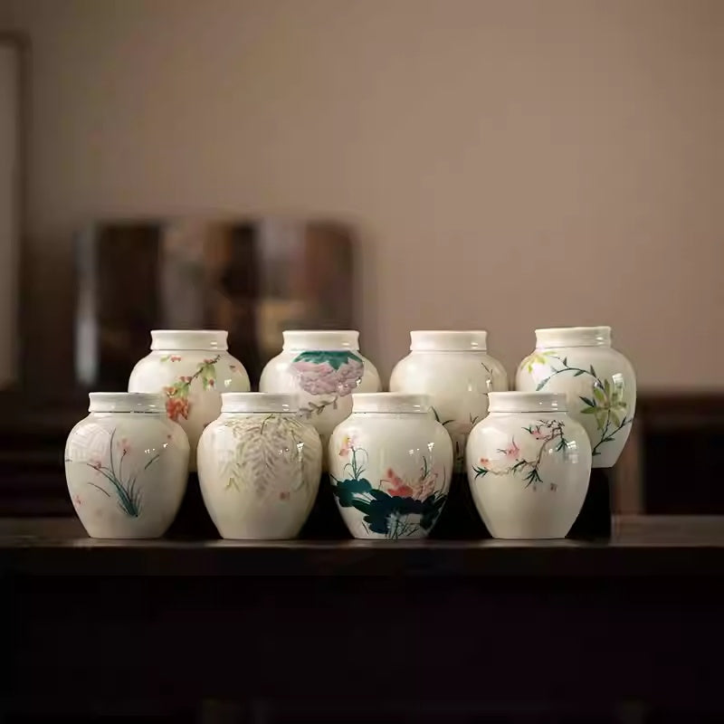 Hand-Painted Ceramic Tea Caddy with Airtight Seal - Chinese Style Household Storage