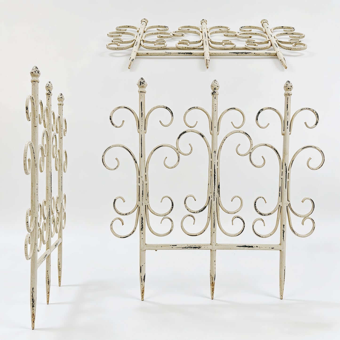 Antique White Iron Garden Fence Panels - Decorative Trellis Set