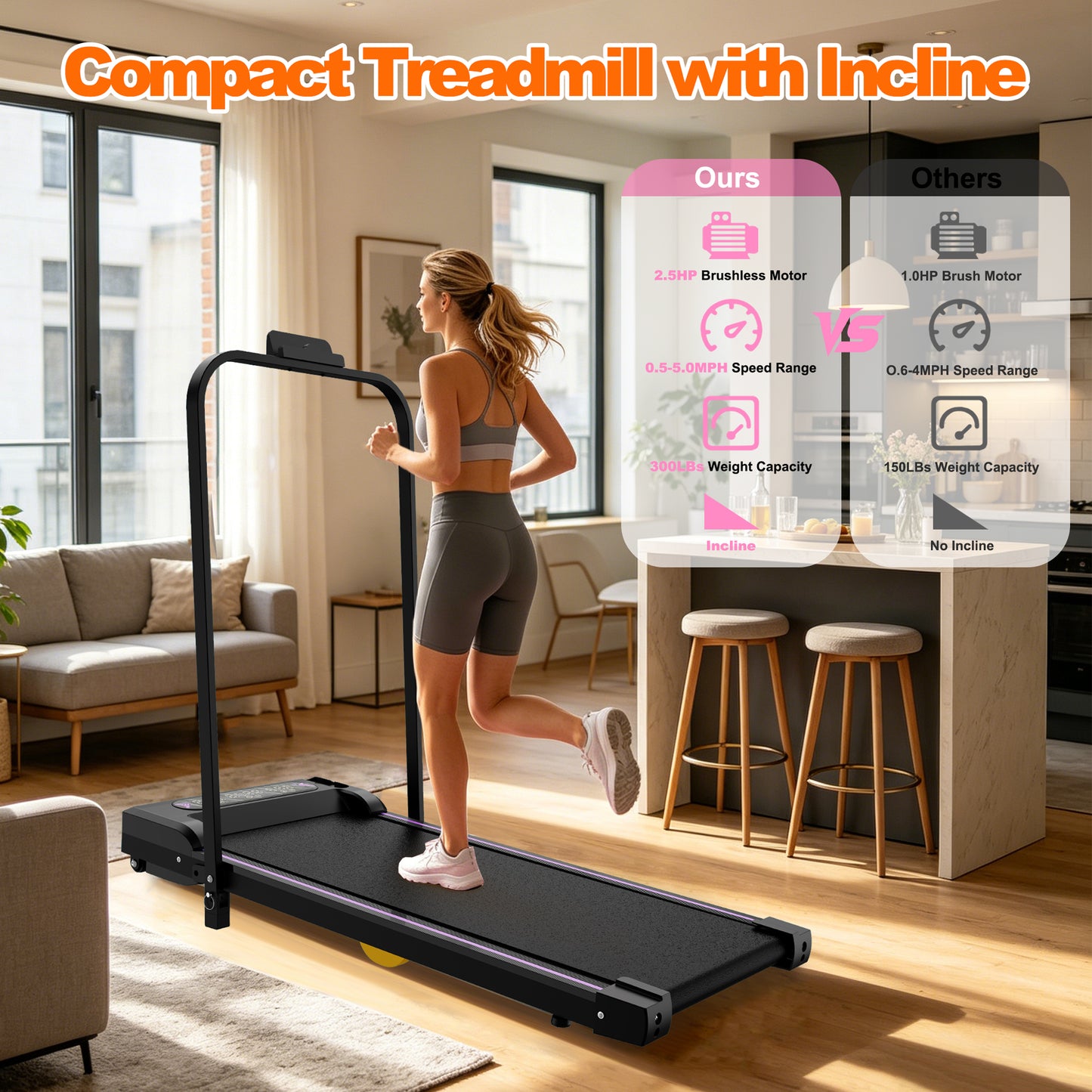 Under Desk Treadmill - 2 in 1 Portable Walking Pad with Remote Control