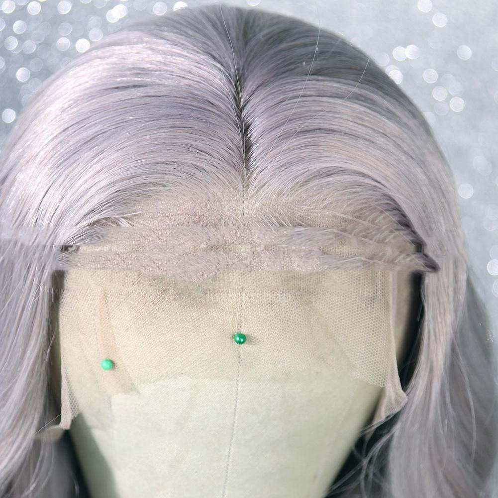 Long Curly Synthetic Lace Front Wig - Silver Grey 18-26 Inches