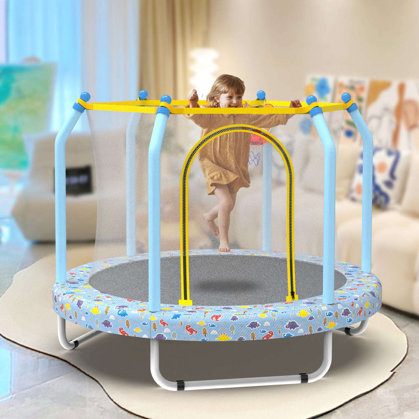55-Inch Toddler Trampoline with Basketball Hoop - Blue Forest