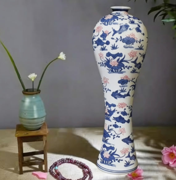 Porcelain Blue-and-White Plum Blossom Vase - Modern Minimalist Home Decor