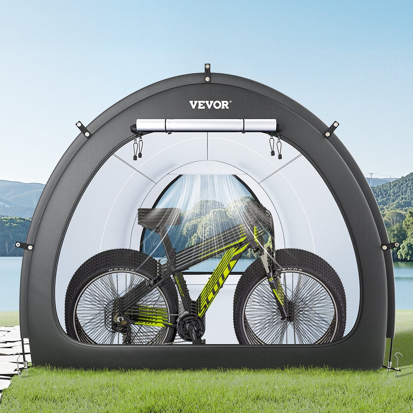 Outdoor Bike Storage Tent Waterproof Bike Shed for 5+ Bikes - Black