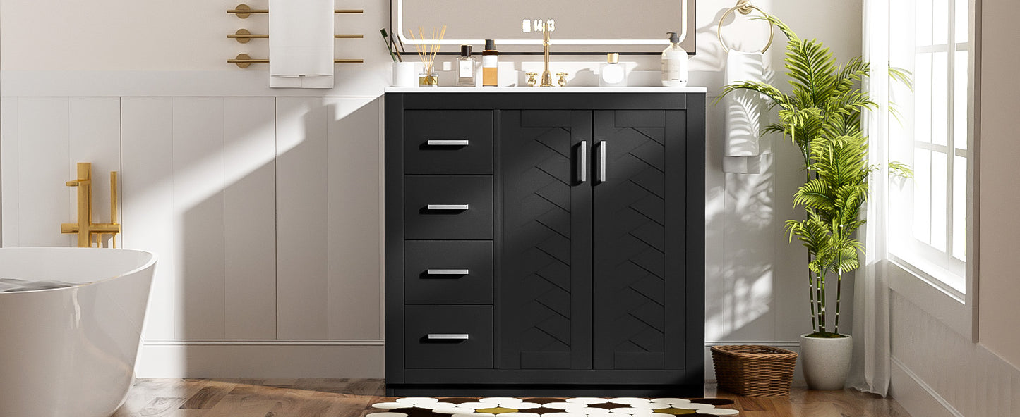 36-Inch Black Bathroom Vanity with Ceramic Sink & Soft-Close Drawers