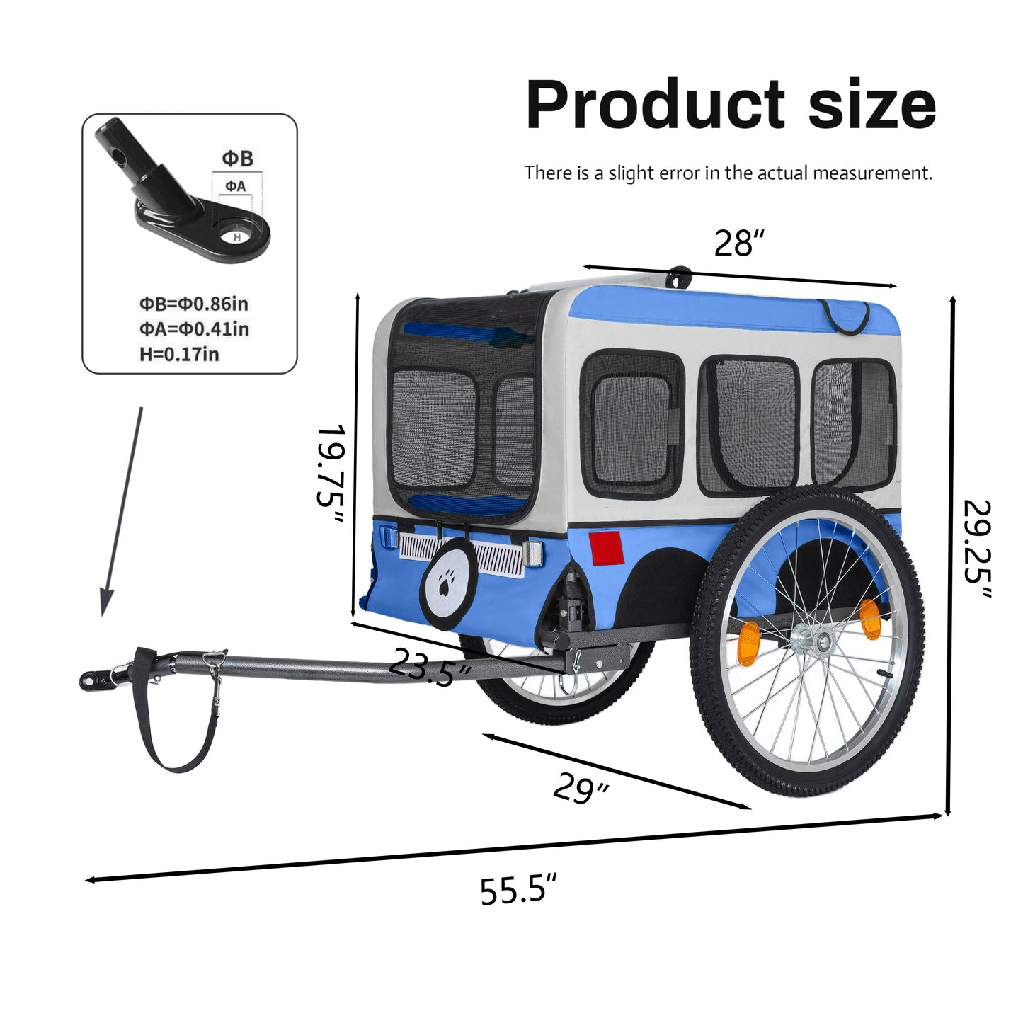 Heavy-Duty Folding Bike Trailer for Dogs with All-Terrain Wheels - Blue Gray