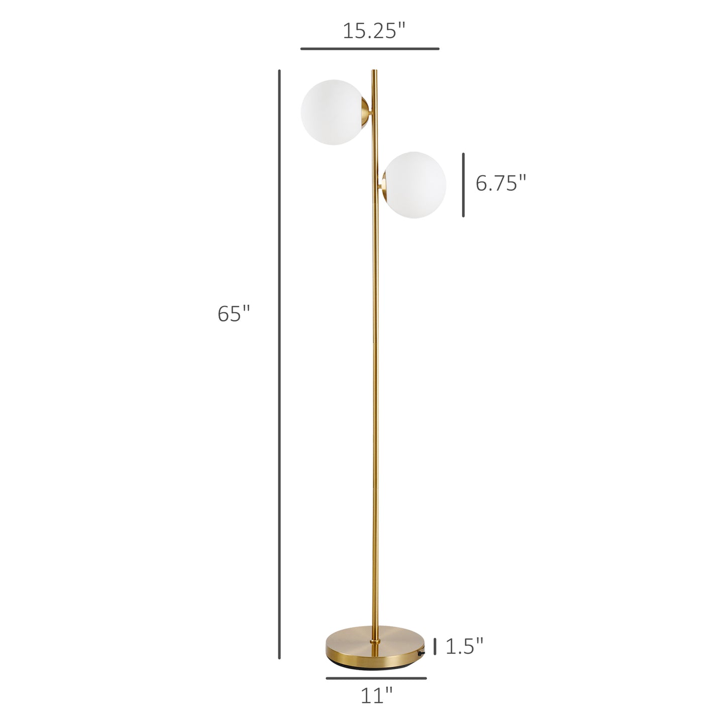 Modern Gold Floor Lamp with 2 Glass Shades - Adjustable Indoor Lighting