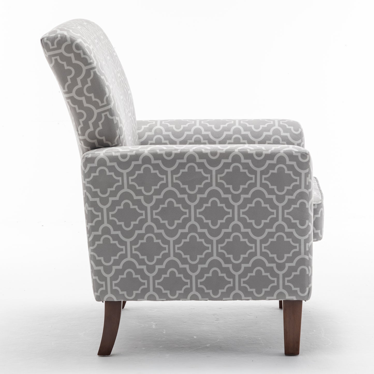 Patterned Polyester Blend Armchair, Solid Birch Wood Frame With Brown