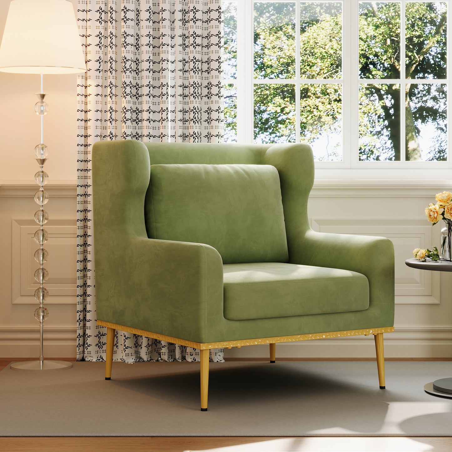 Modern Velvet Accent Chair - Green Armchair for Living Room