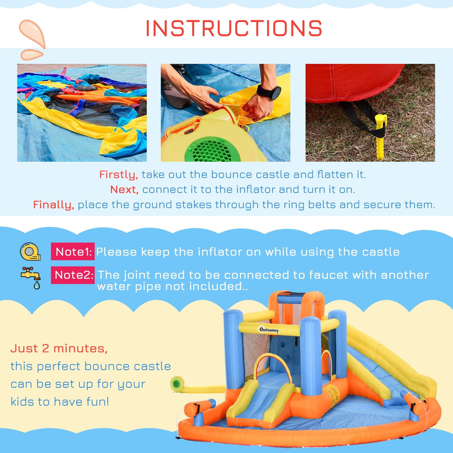 Kids 5-in-1 Inflatable Water Slide Bounce House with Pool