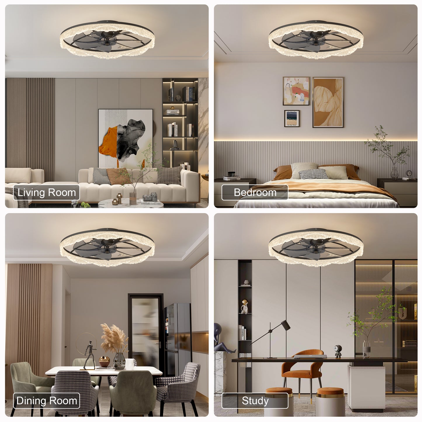 Modern LED Ceiling Fan Light with Remote Control - Black