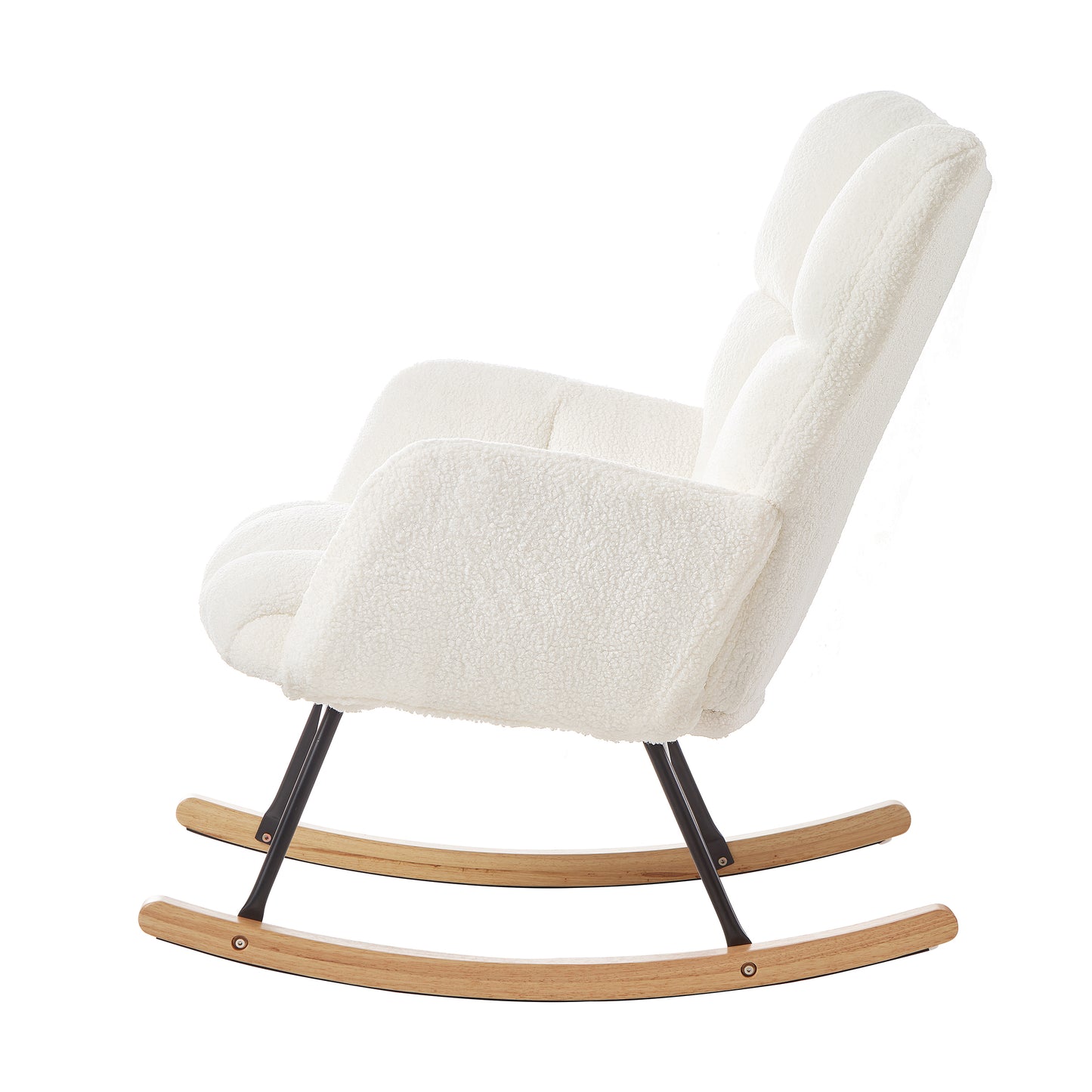 Ivory Upholstered Teddy Fabric Rocking Chair - Ergonomic Design