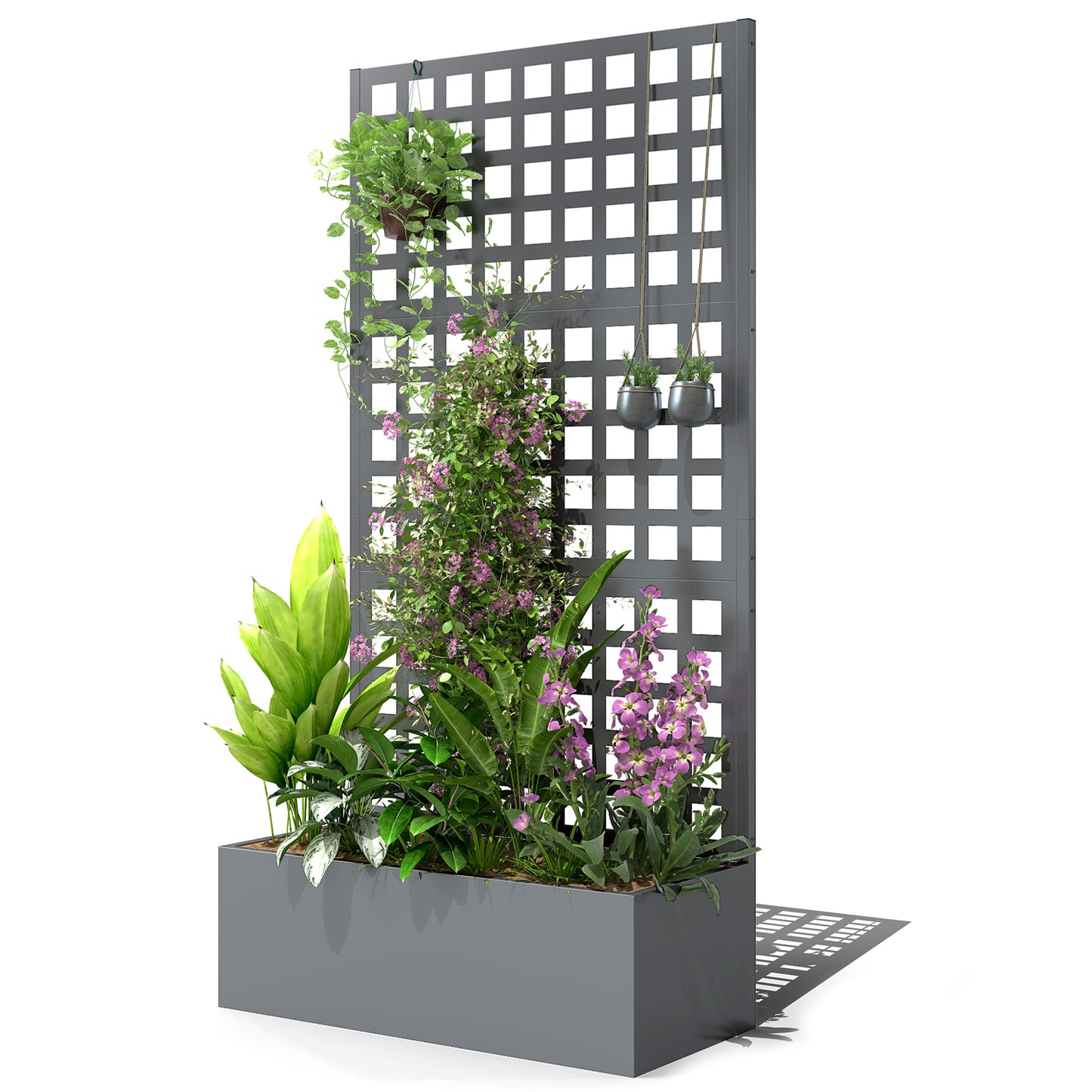 Galvanized Steel Raised Garden Bed with Trellis for Vegetables and Climbing Plants - Gray, 35x16x70 Inches