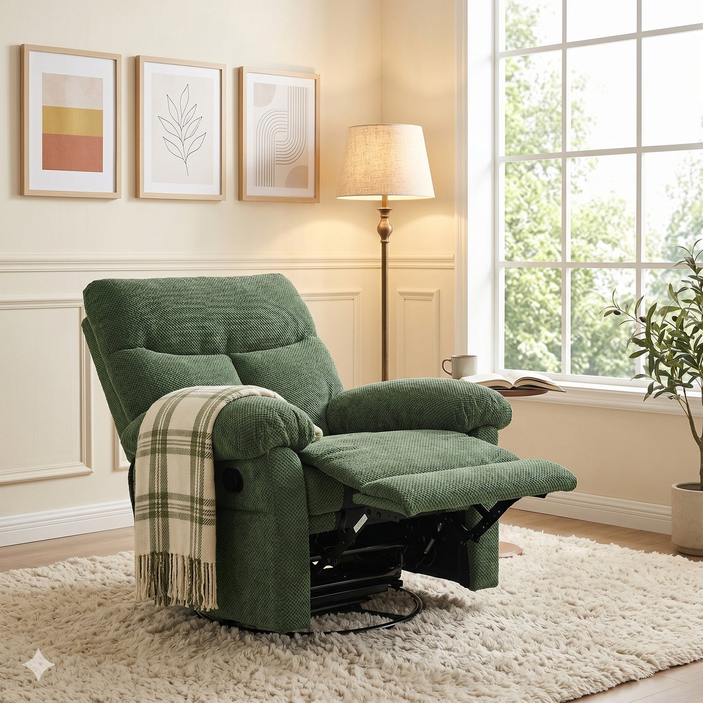 Modern Dark Green Swivel Rocker Recliner Chair - Plush Comfort