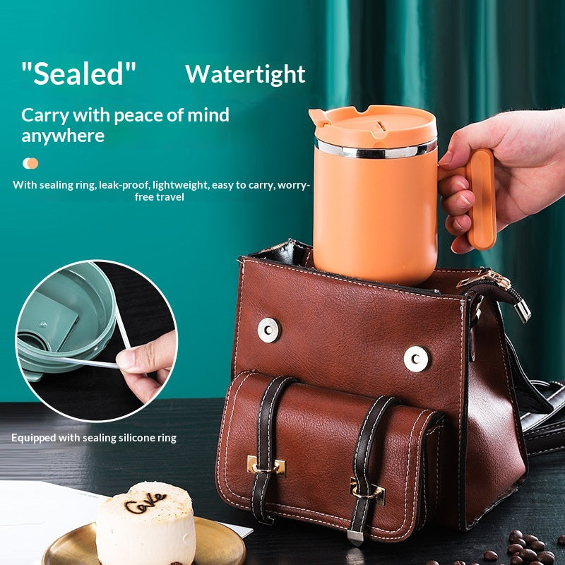 Double-Layer Insulated Thermal Coffee Mug with Lid - 450ml