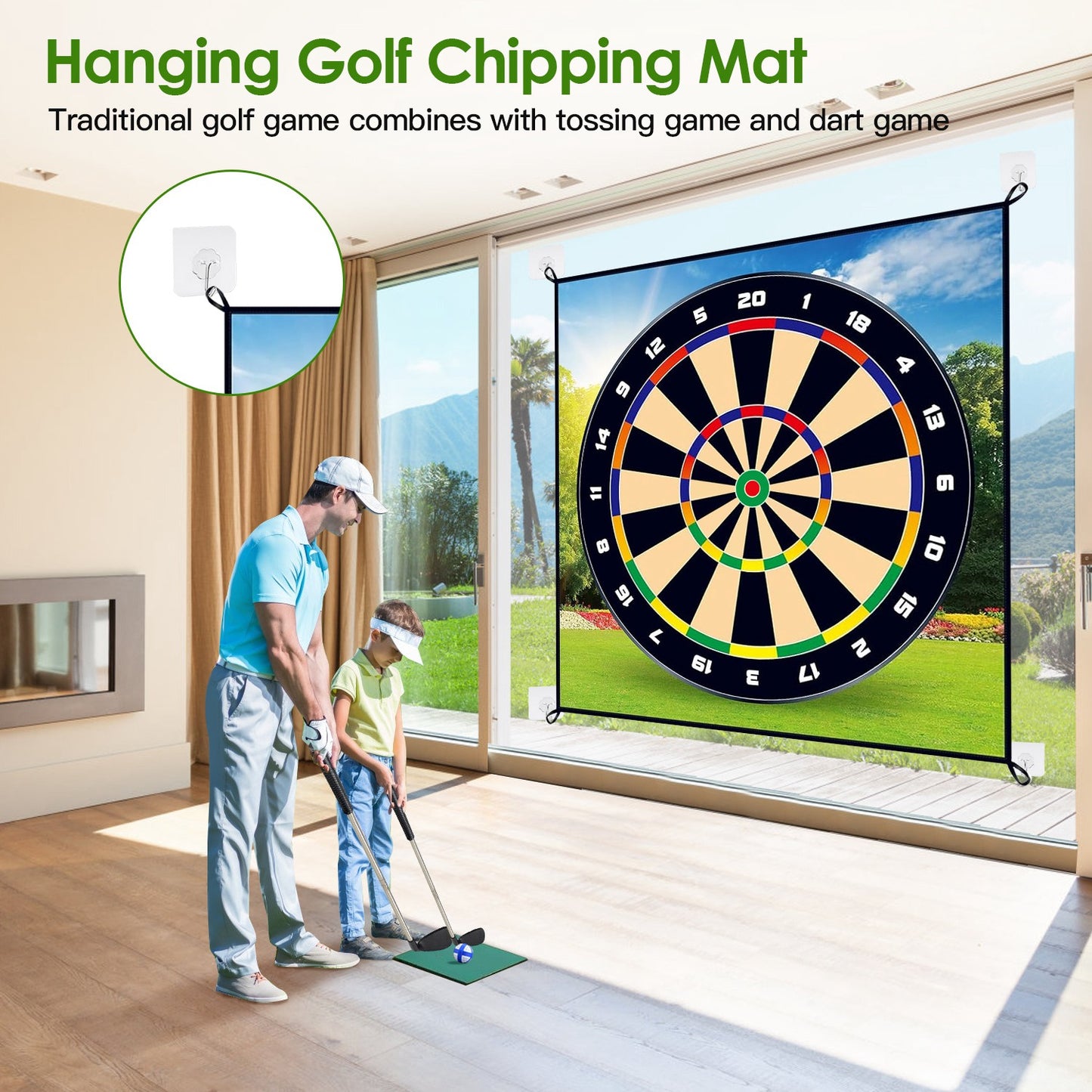 Golf Chipping Game Mat Set with 20 Sticky Balls & Carrying Bag
