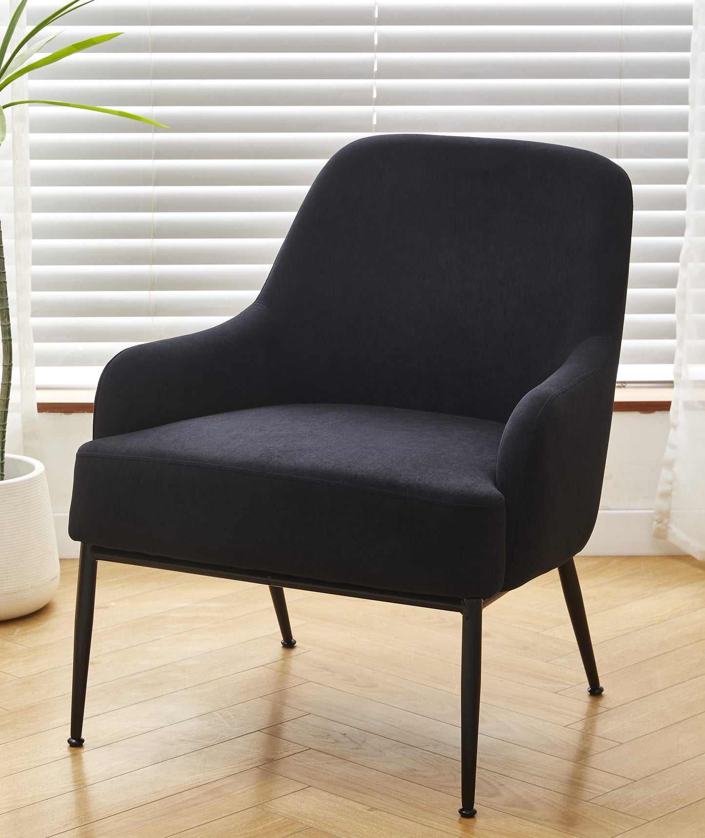 Black Velvet Accent Chair, Modern Upholstered Armchair With Metal
