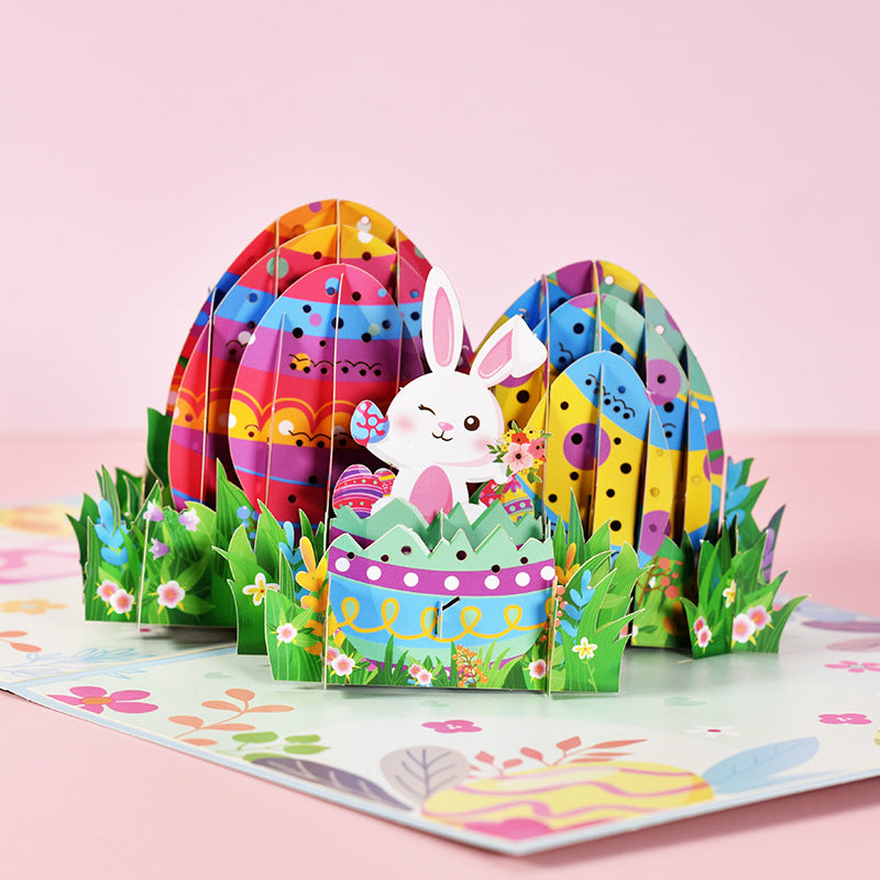 Easter Handmade 3D Pop-up Greeting Card with Rabbit and Eggs