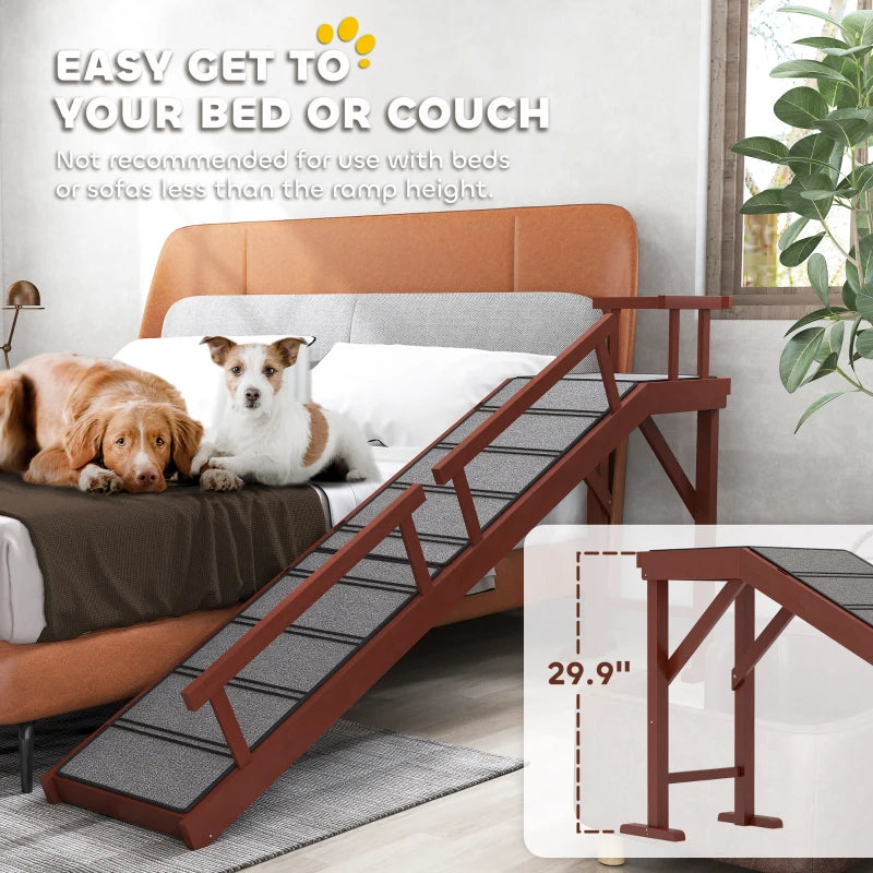 Wooden Dog Ramp with Removable Guardrails, Non-Slip Surface - Supports Up to 88 lbs