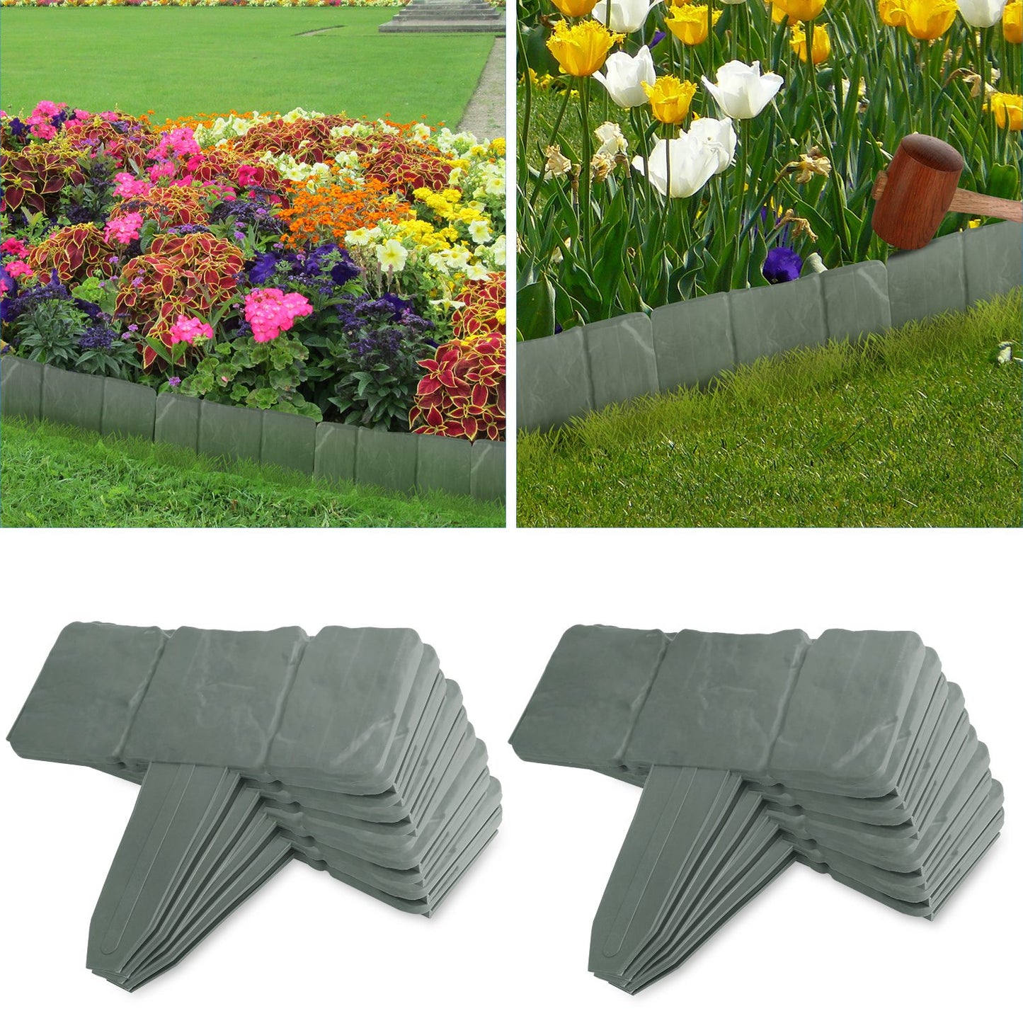 20 Pcs Plastic Garden Edging Border Stones for Lawn & Flowerbeds