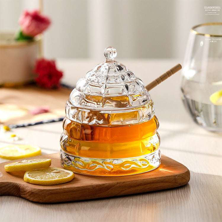 Glass Syrup Storage Tank with Wooden Spoon - Kitchen & Home Organization