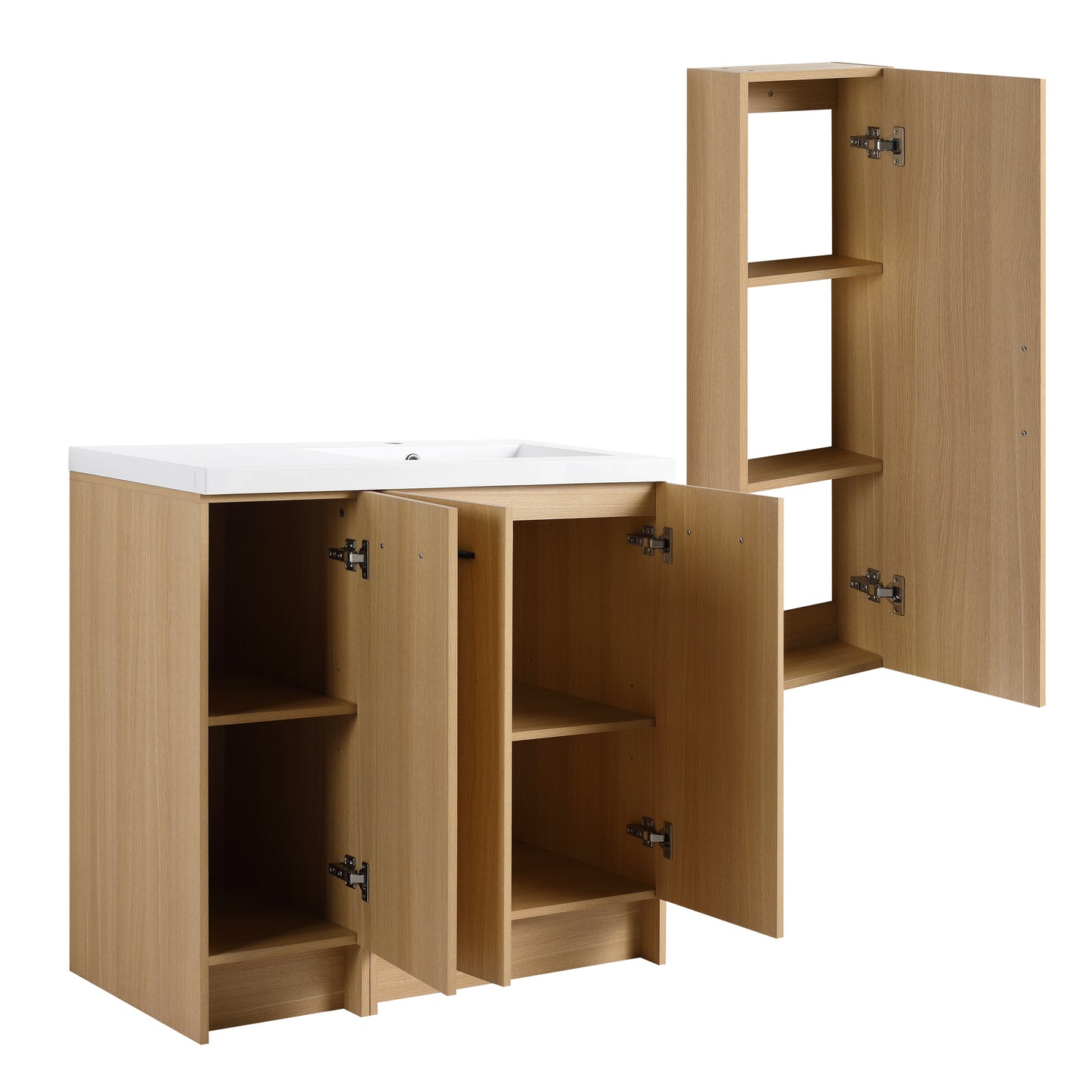 36" Freestanding Bathroom Vanity Set with Linen Cabinet - Light Oak