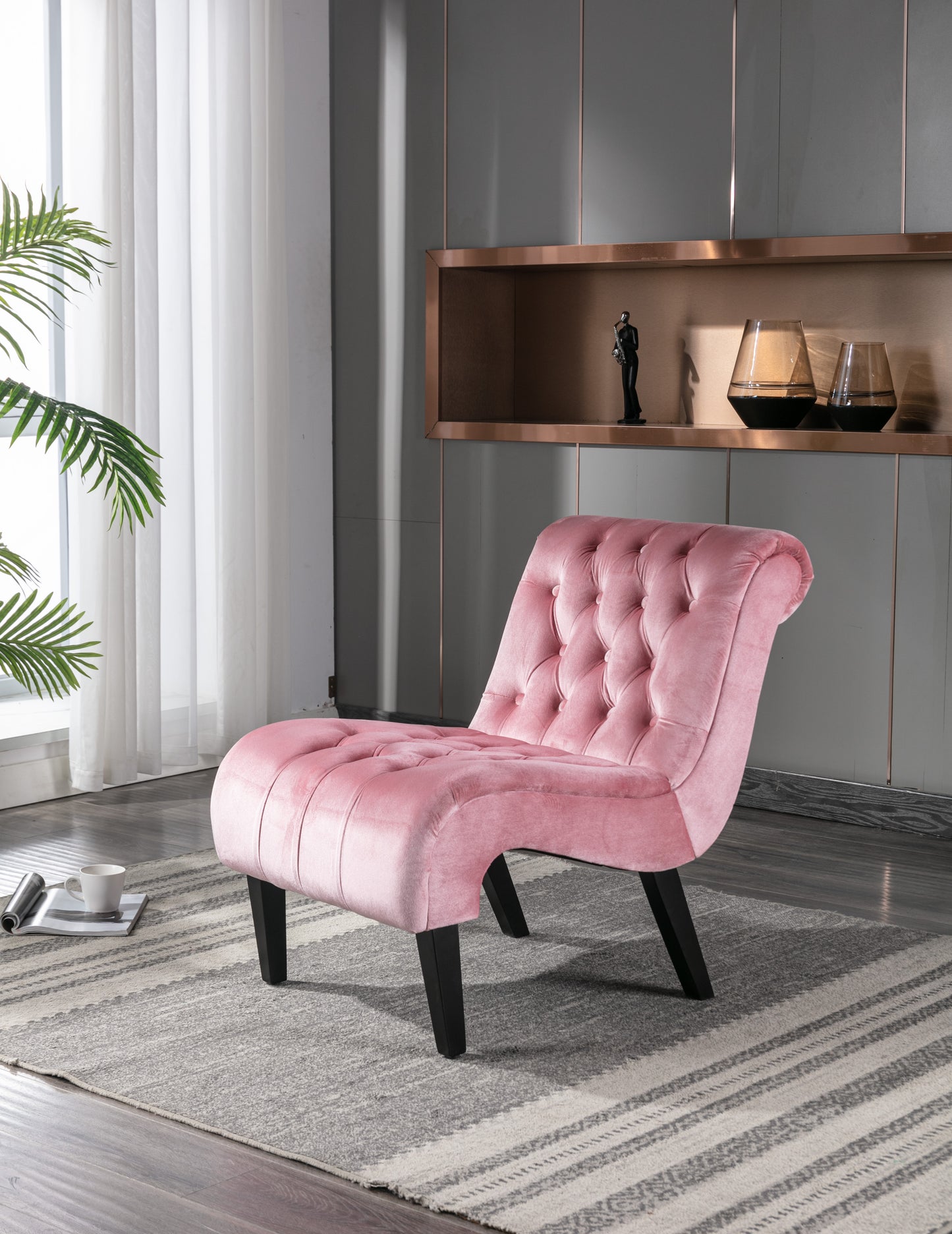 Pink Velvet Armless Accent Chair - Upholstered Comfort for Living Room