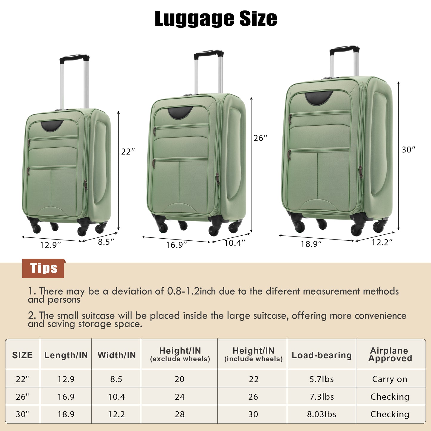 Expandable 3-Piece Softside Luggage Set - Light Green