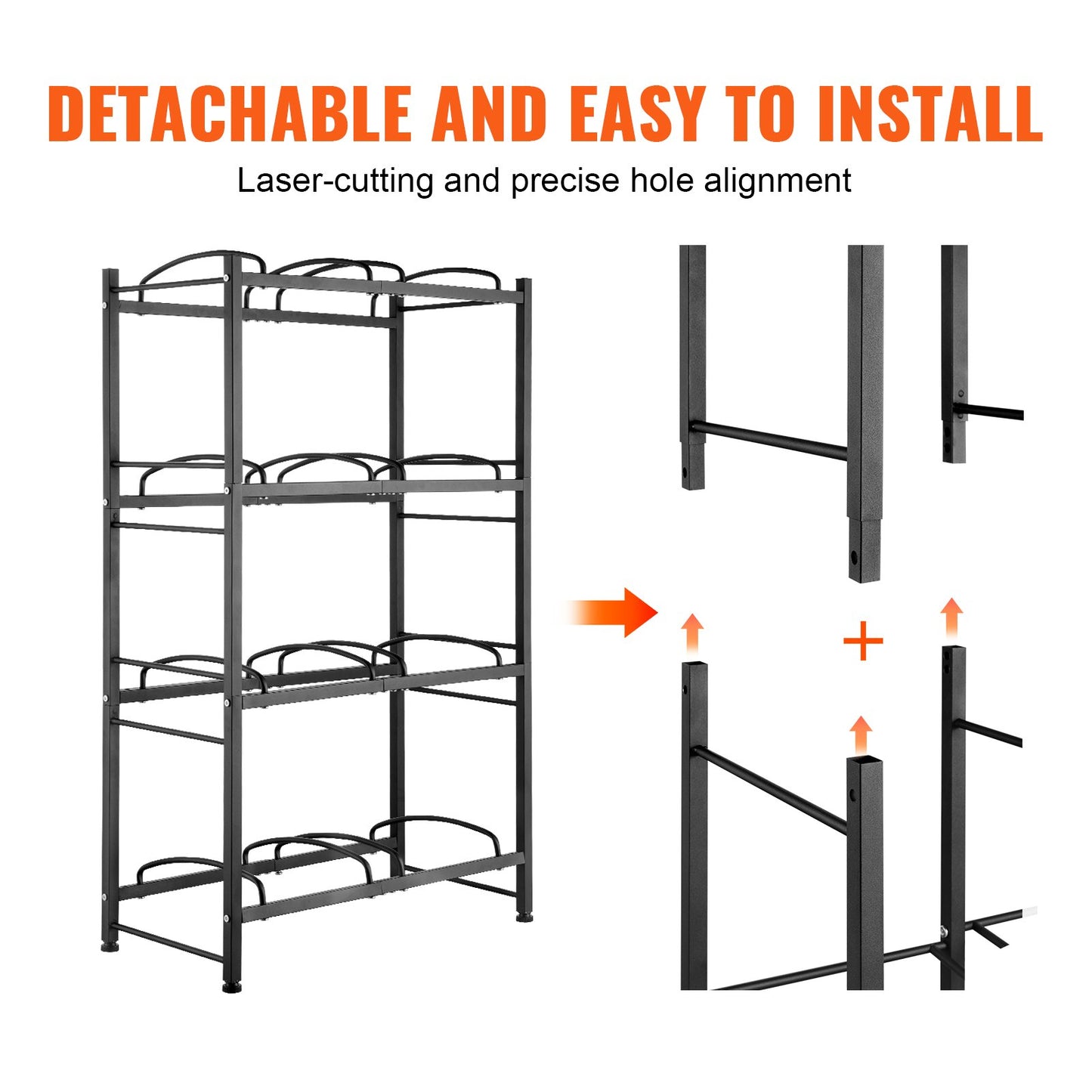4-Tier Water Bottle Rack - Holds 8 Bottles, Black