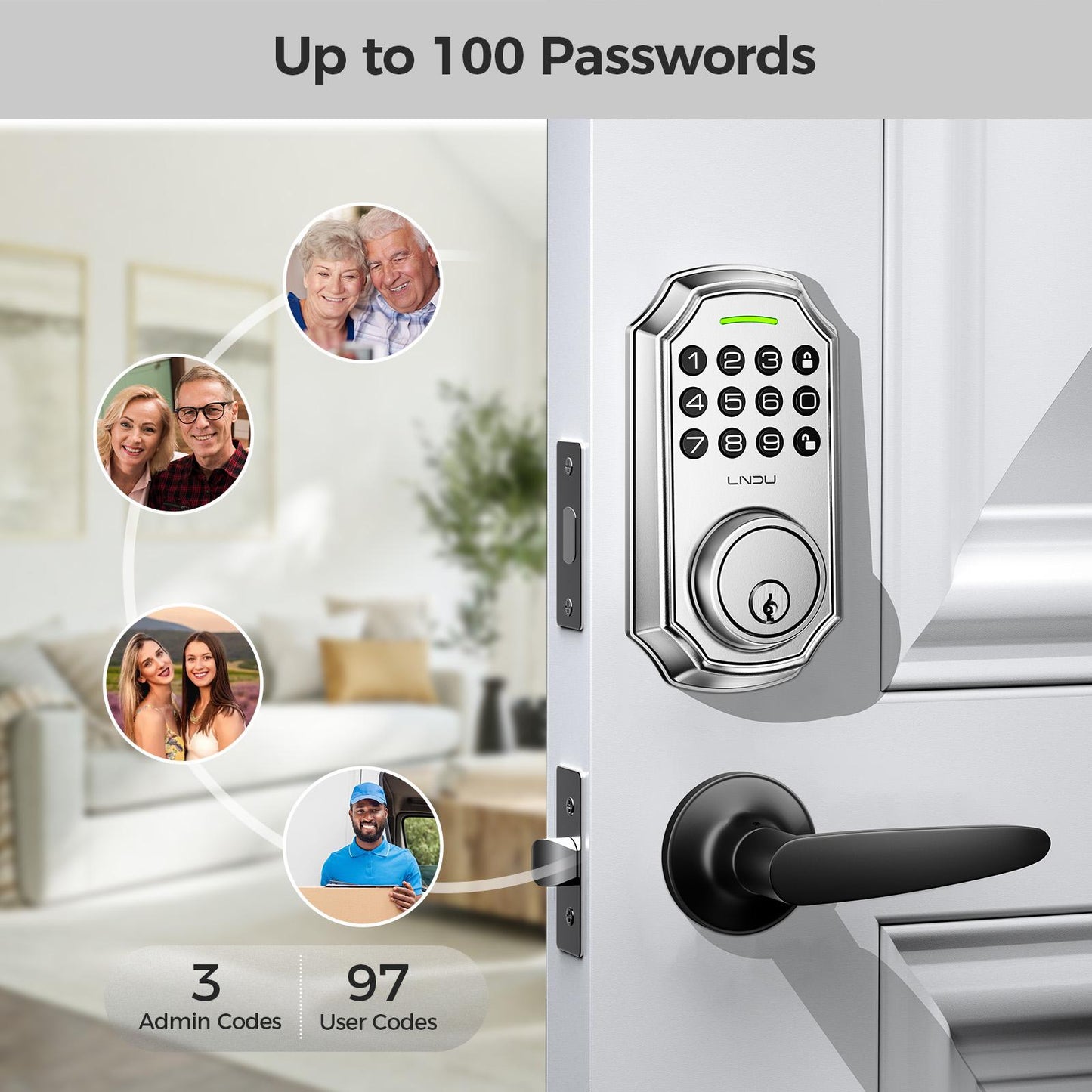 Keyless Entry Door Lock with Handle, App Control Front Door Lock Set with Keypad and Auto Lock