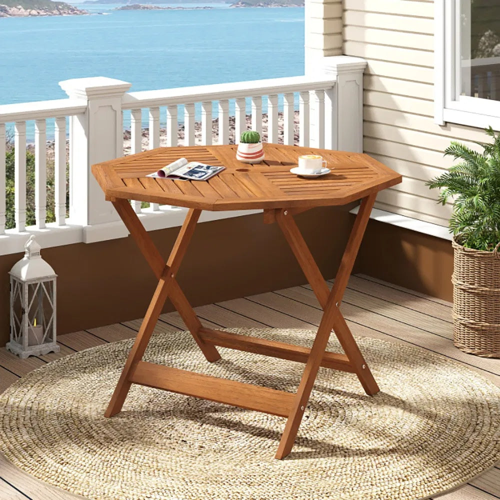 35.5 Inch Solid Wood Octagon Patio Dining Table with Umbrella Hole