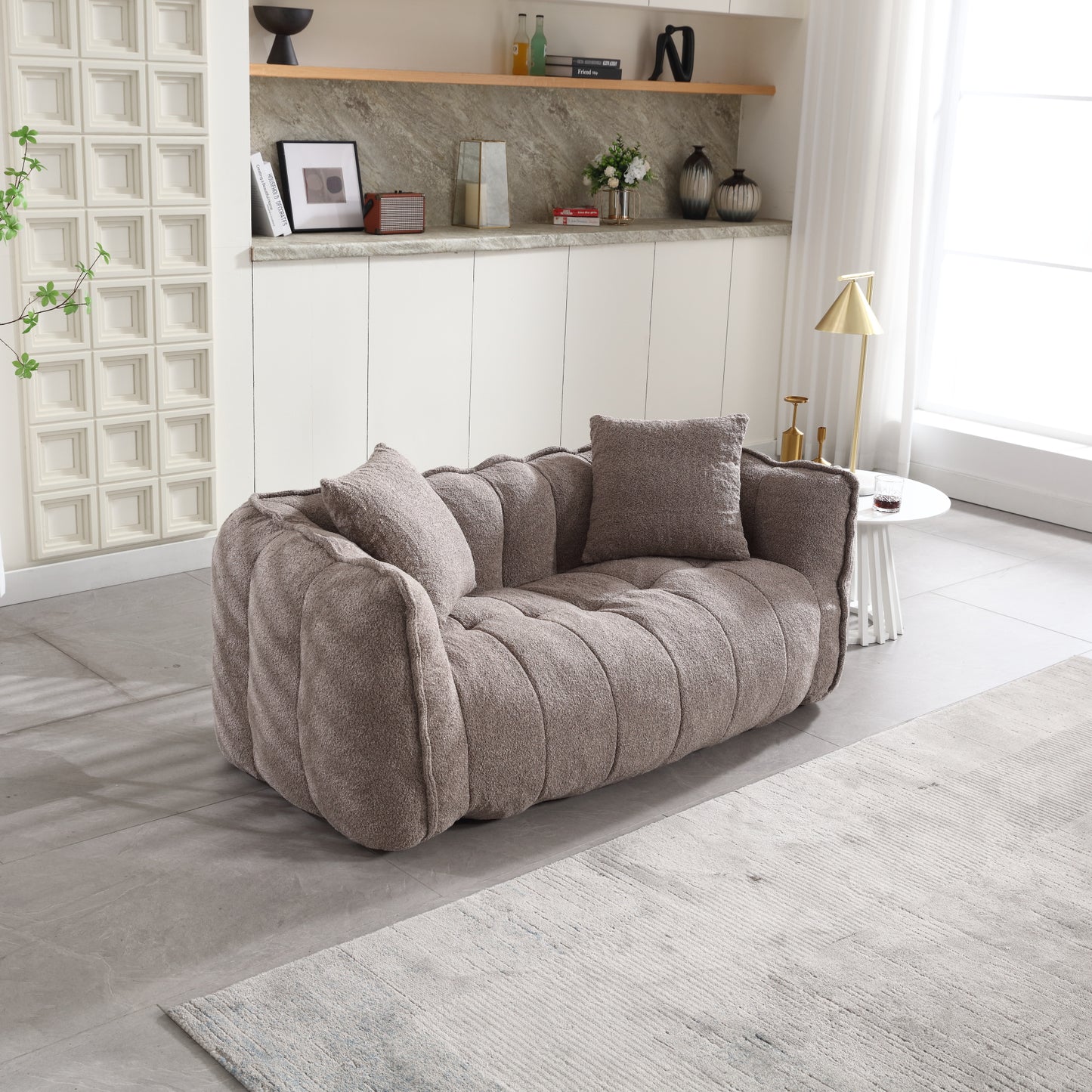 Comfortable Brown Beanbag Chair for Two - Chenille Foam Sofa