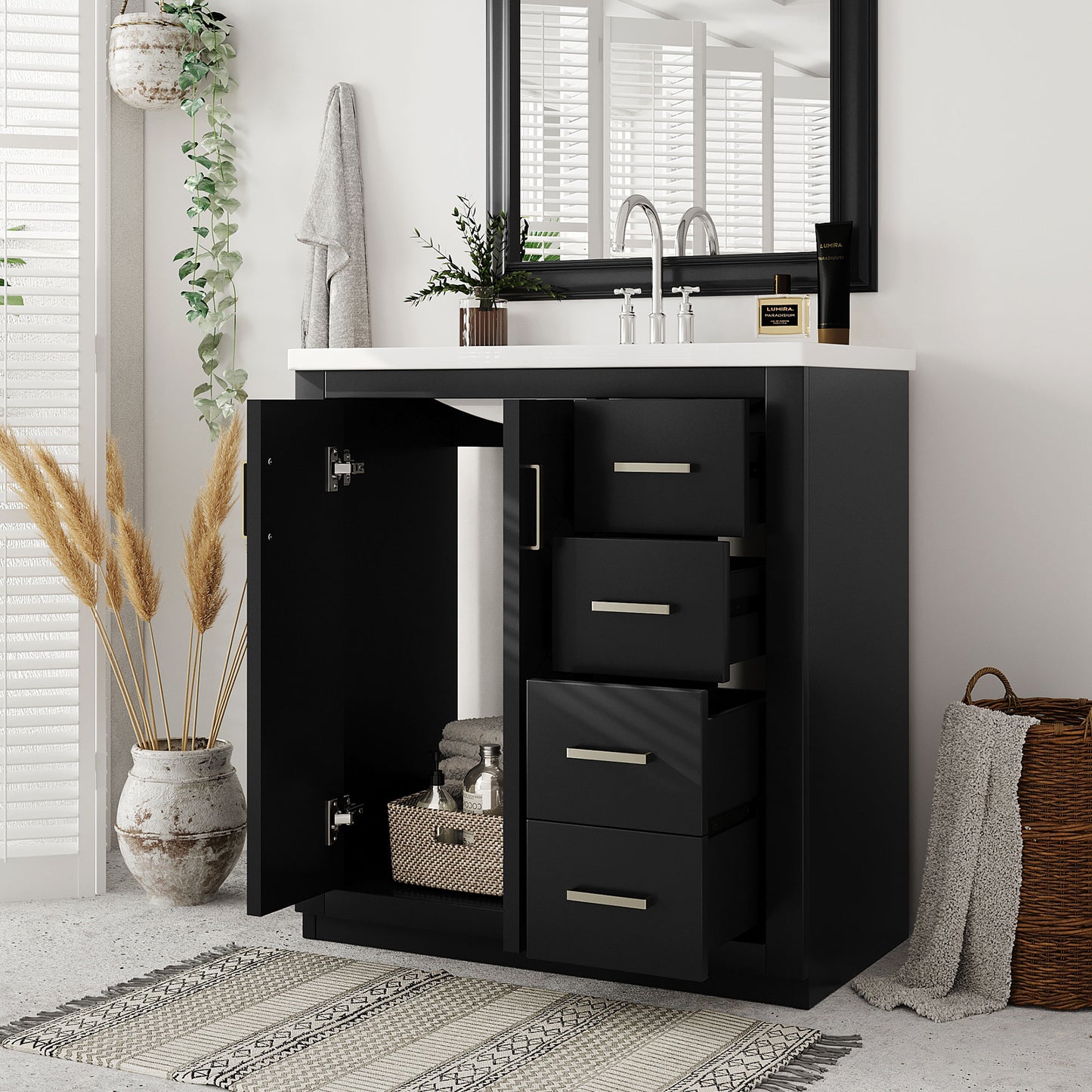 30 Bathroom Vanity With Ceramic Sink Combo, Solid Wood Frame Storage
