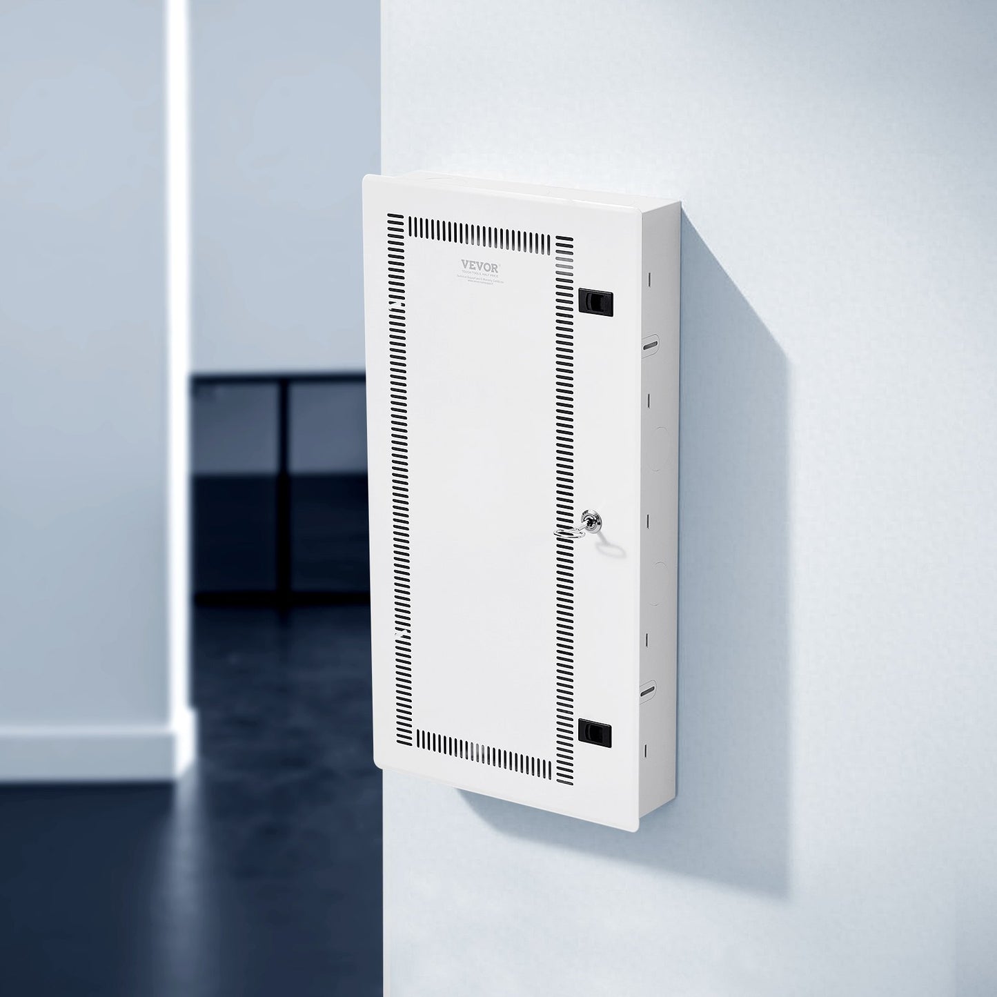 28-Inch Wall-Mounted Media Enclosure with Vented Door and Cable Management - White