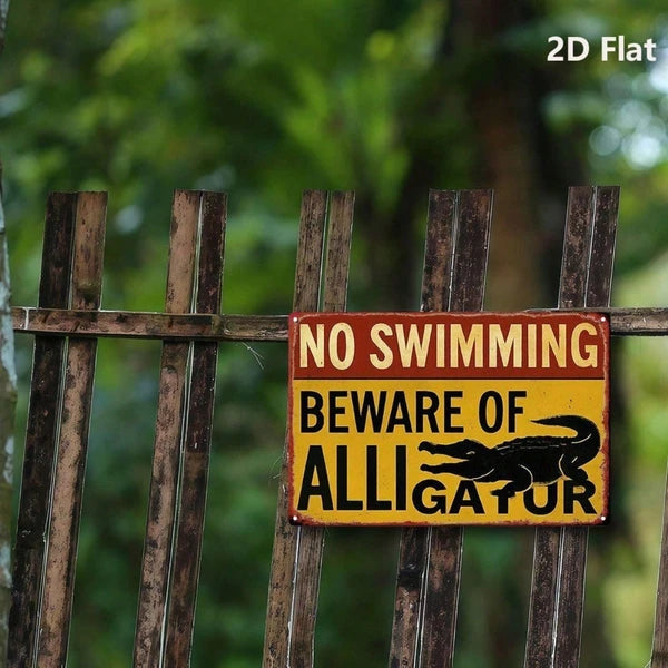 Vintage No Swimming Alligator Sign - 8x12 Inch Metal Wall Art