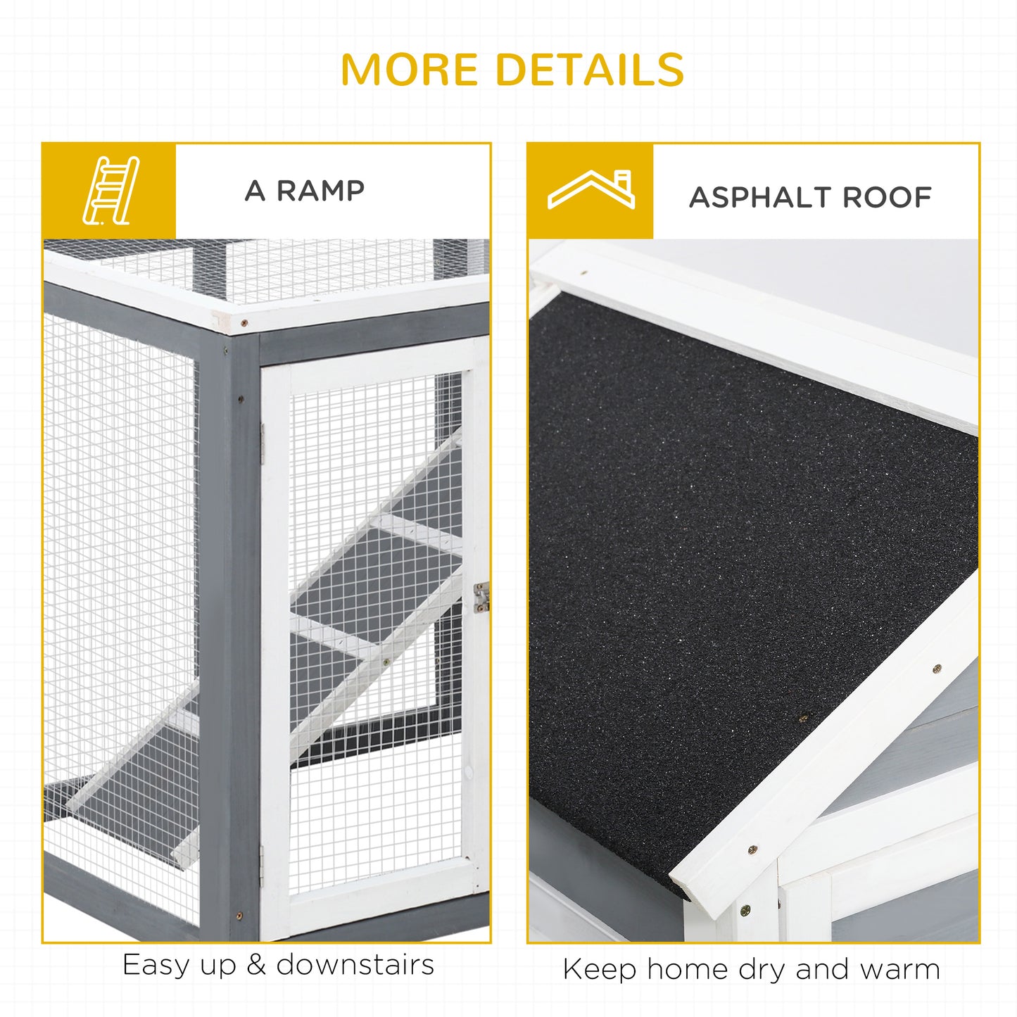 Weatherproof Wooden Rabbit Hutch with Outdoor Run & Slanted Asphalt Roof - Gray