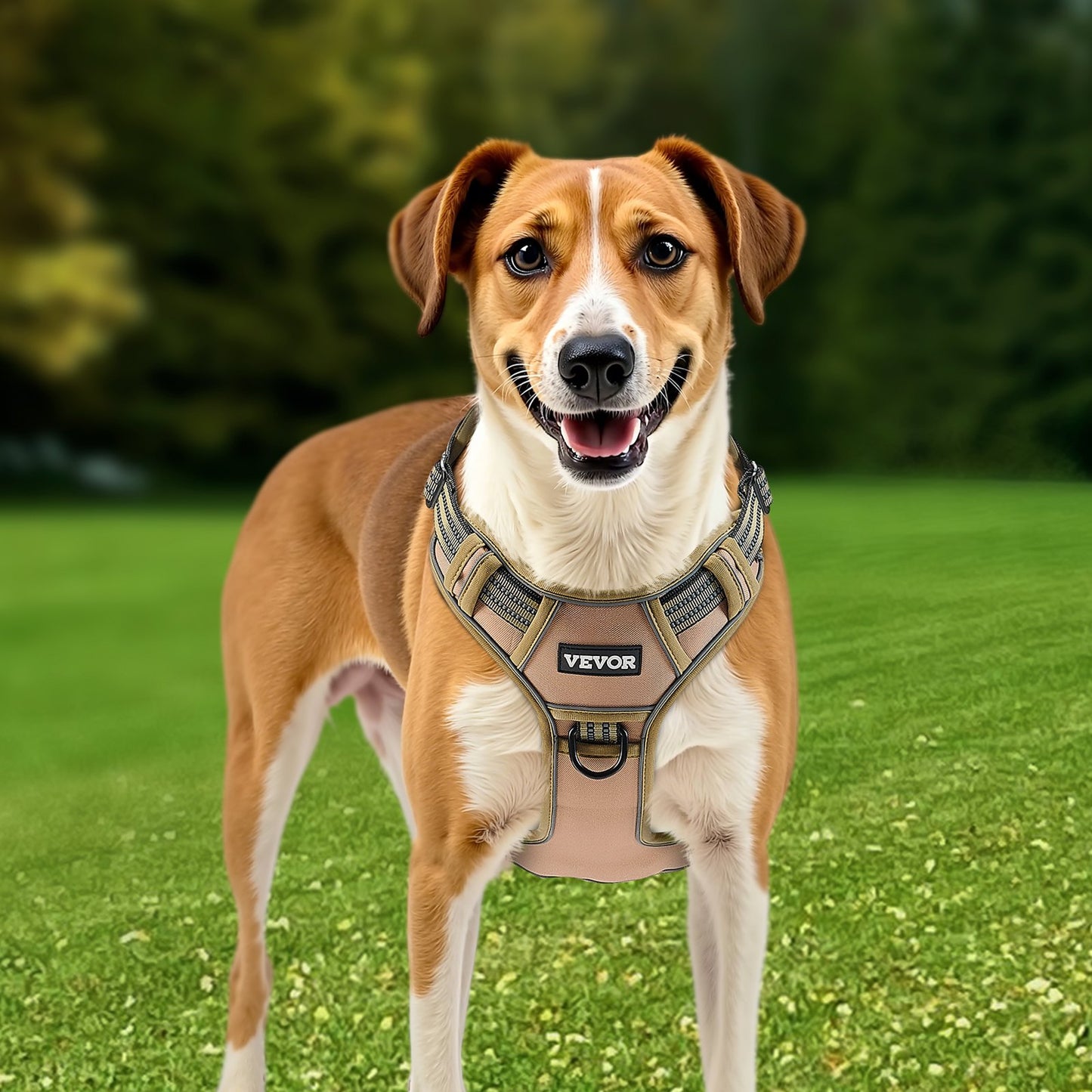 No Pull Tactical Dog Harness for Large Dogs - Adjustable Khaki Vest