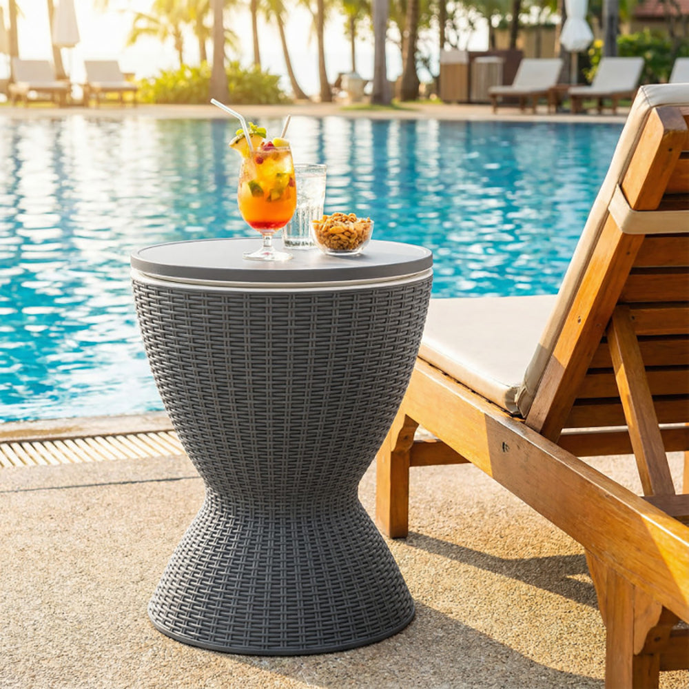 Extendable Outdoor Rattan Bar Table with Ice Cooler - 8 Gallon Capacity