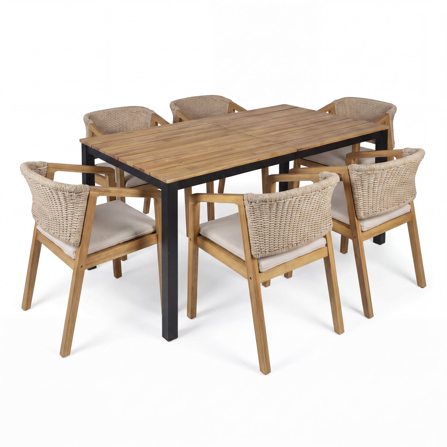 7-Piece Outdoor Dining Set with Acacia Wood Table & Chairs
