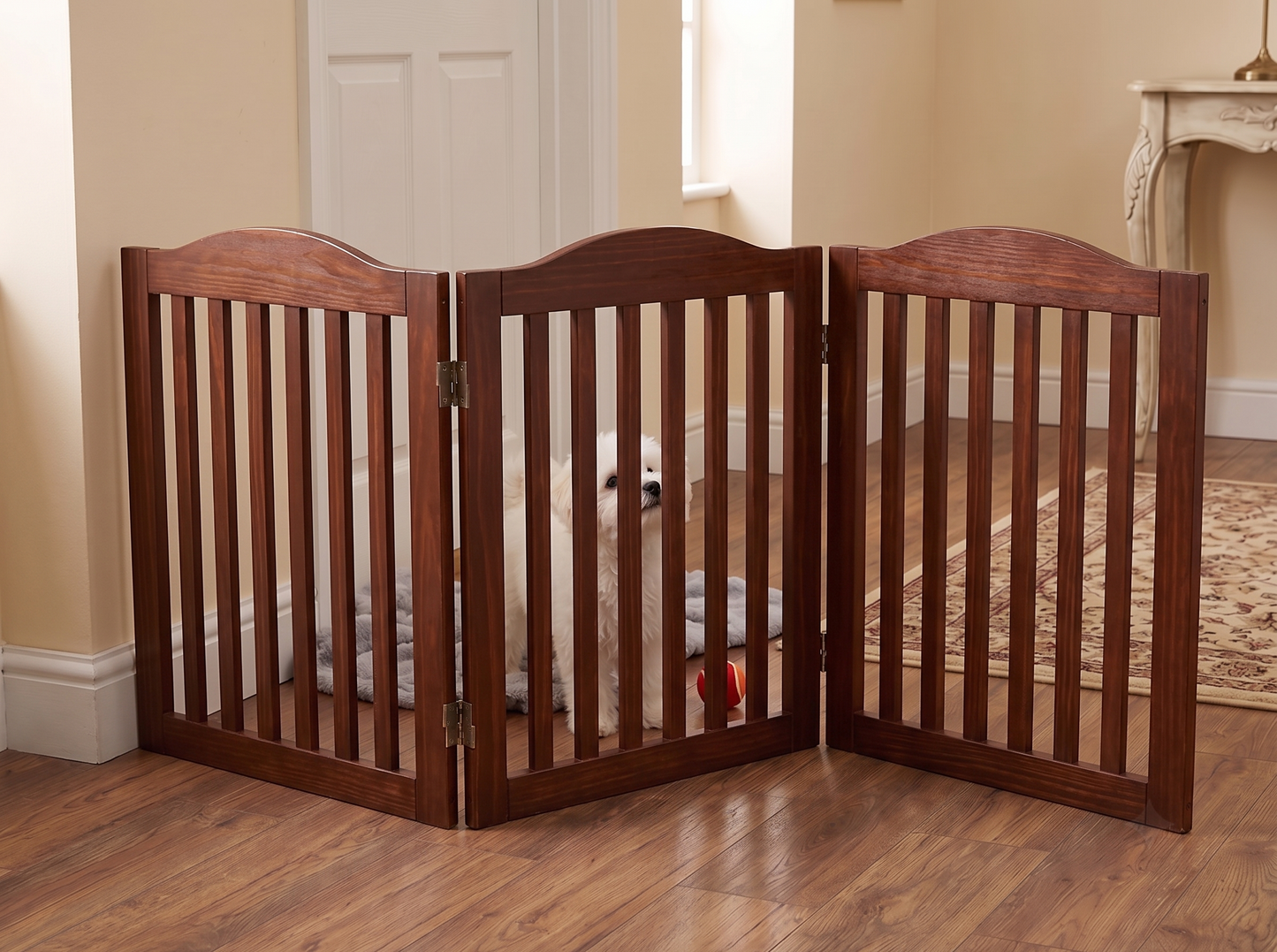Wooden Freestanding Foldable Dog Gate - 24 Inch, 3 Panels, Room Divider
