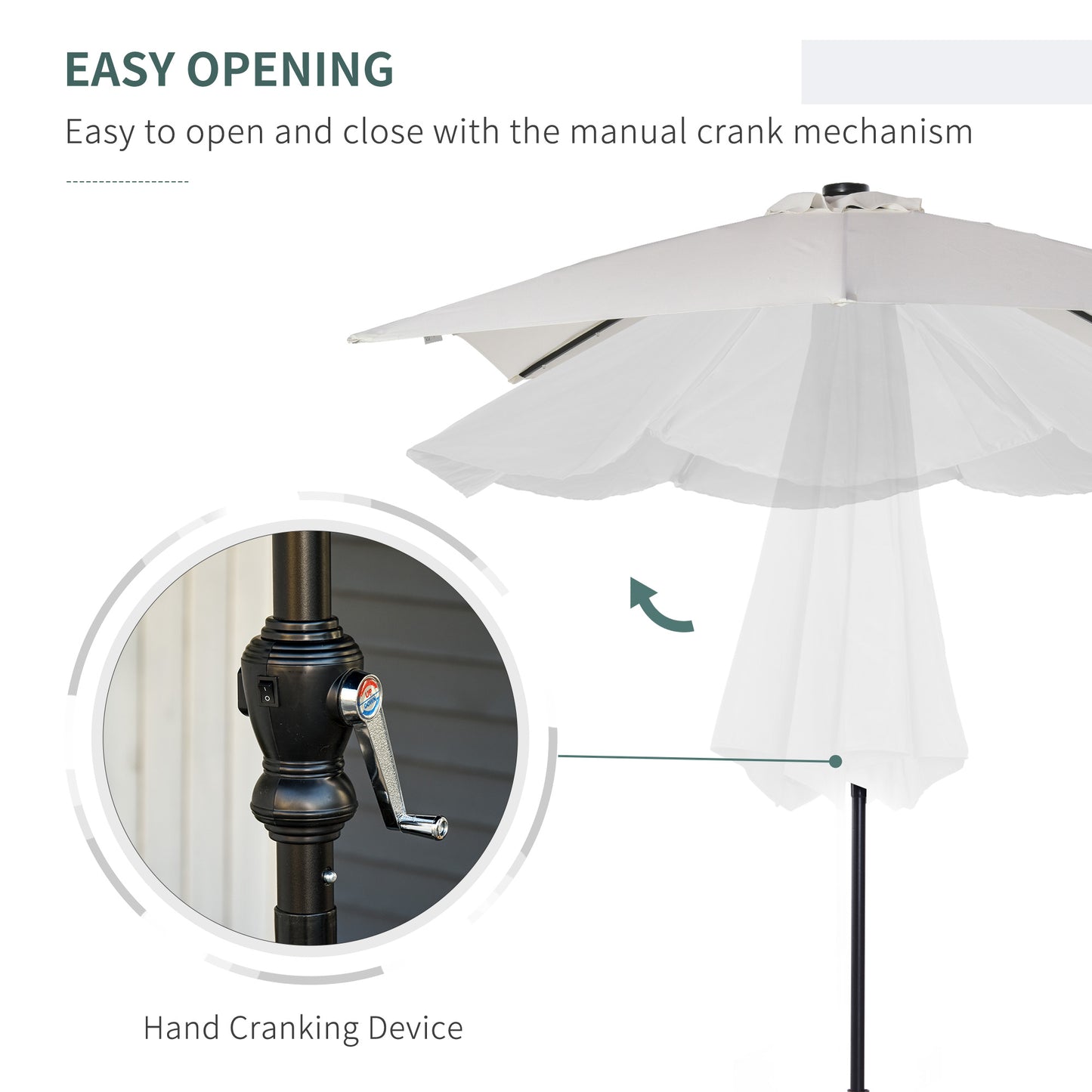 9x7 Outdoor Patio Umbrella with Solar LED Lights - White