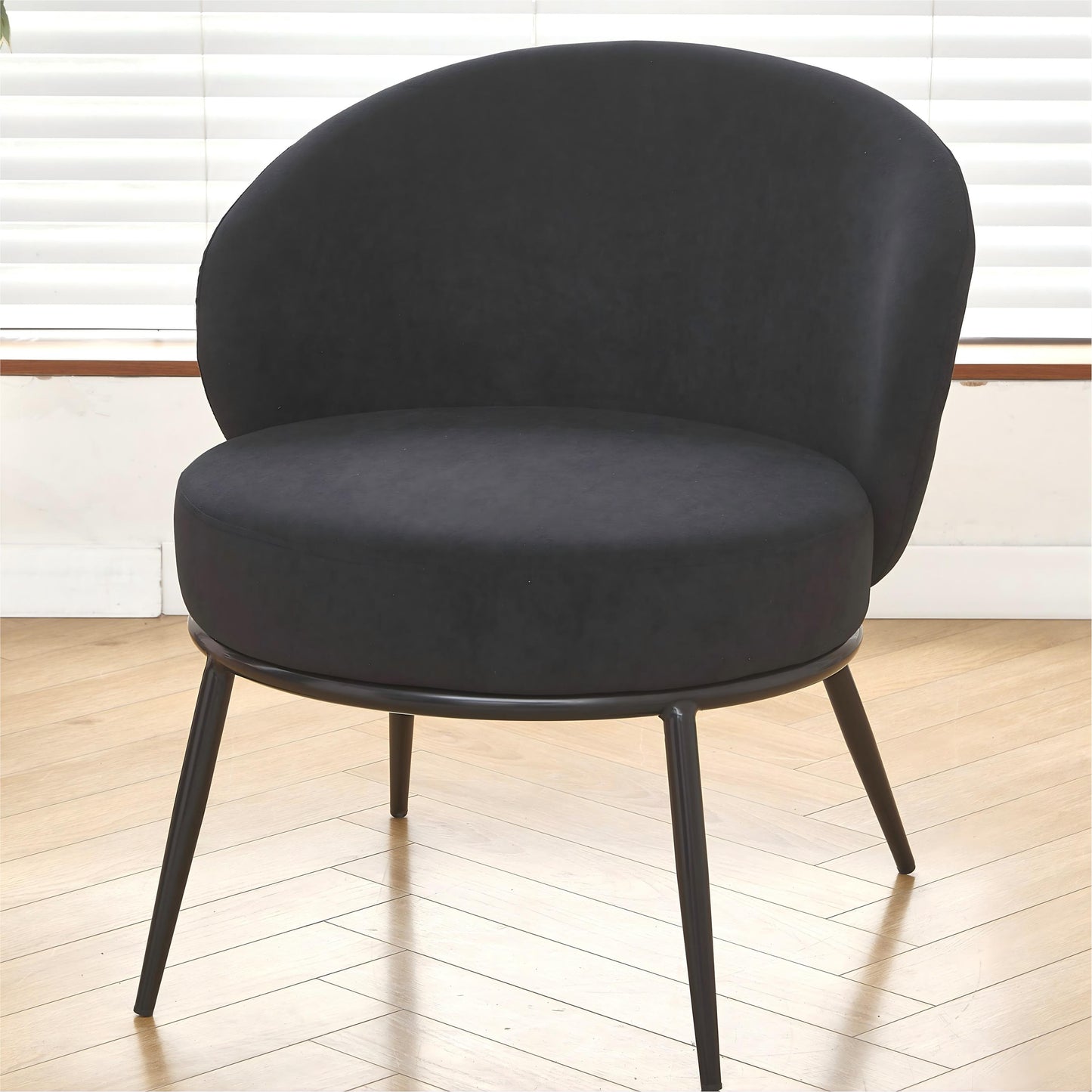 Round Velvet Accent Chair, Mid-Century Modern Upholstered Armchair