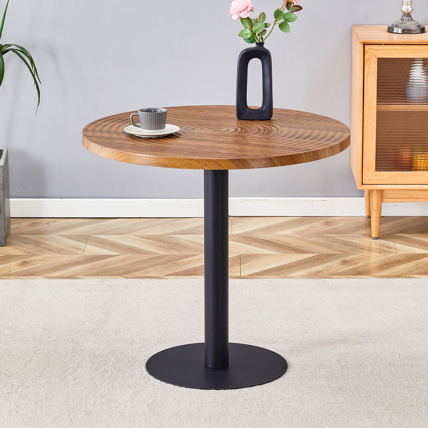 31.5 Inch Dark Wood Grain Round Dining Table - Suction Molding