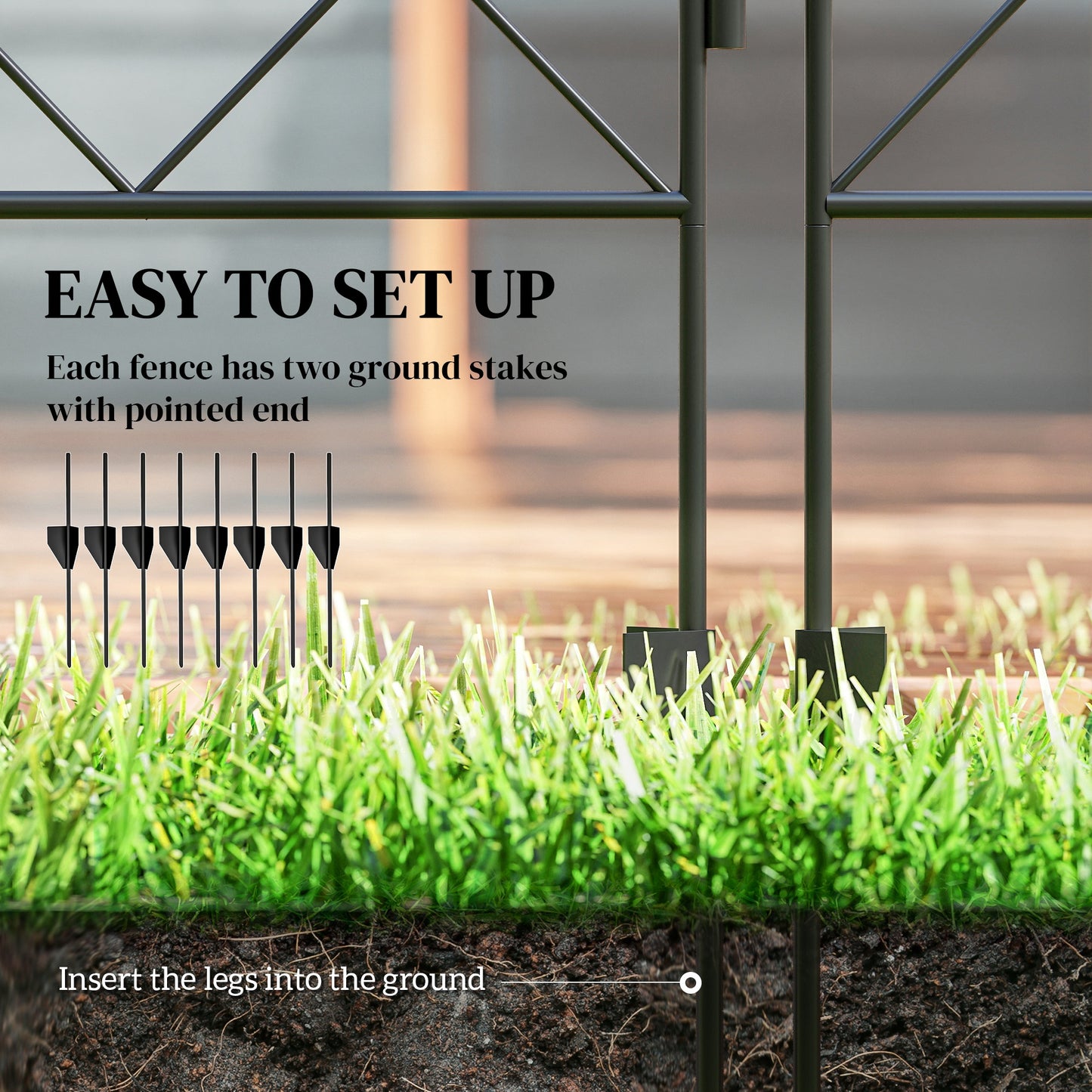 4 Pack Steel Garden Fence Panels - Rust-Resistant Black Edging
