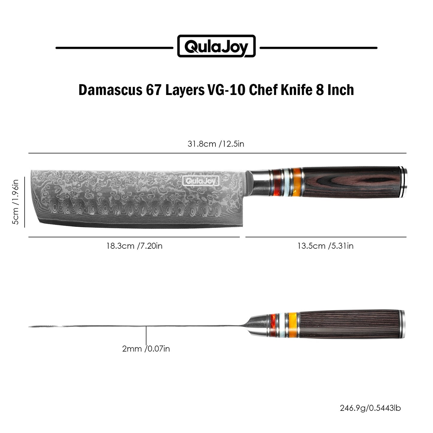 7-Inch Nakiri Chef Knife - Japanese Damascus VG-10 Steel, Pakkawood Handle