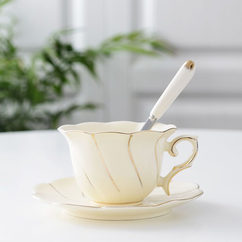 Creative Ceramic Coffee Cup and Saucer Set - Hand Painted Rose Design