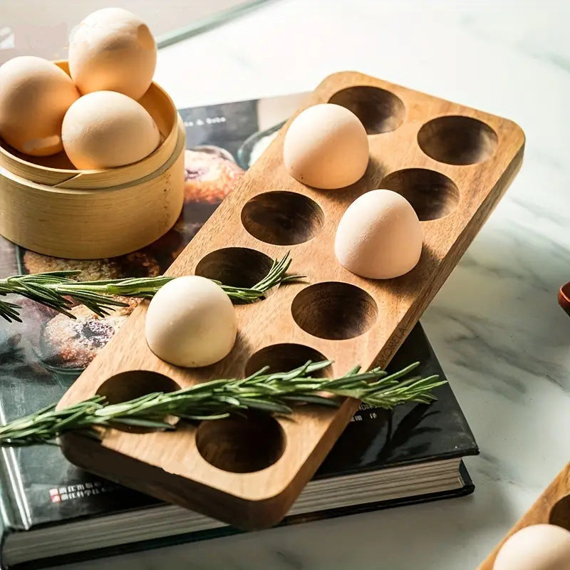 Japanese Style Wooden Egg Tray Shelf for Refrigerator Kitchen Storage