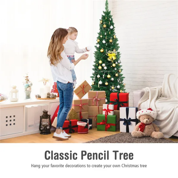 6ft Slim Christmas Tree - Space-Saving Flocked Design with 400 Branches