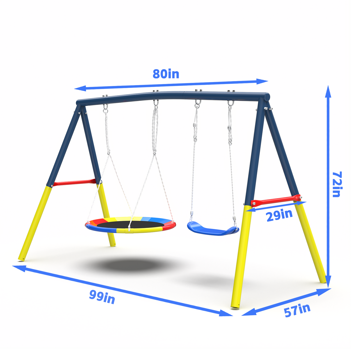 Heavy-Duty Swing Set for Backyard - 330lbs Capacity with Saucer & Belt Swings - Blue