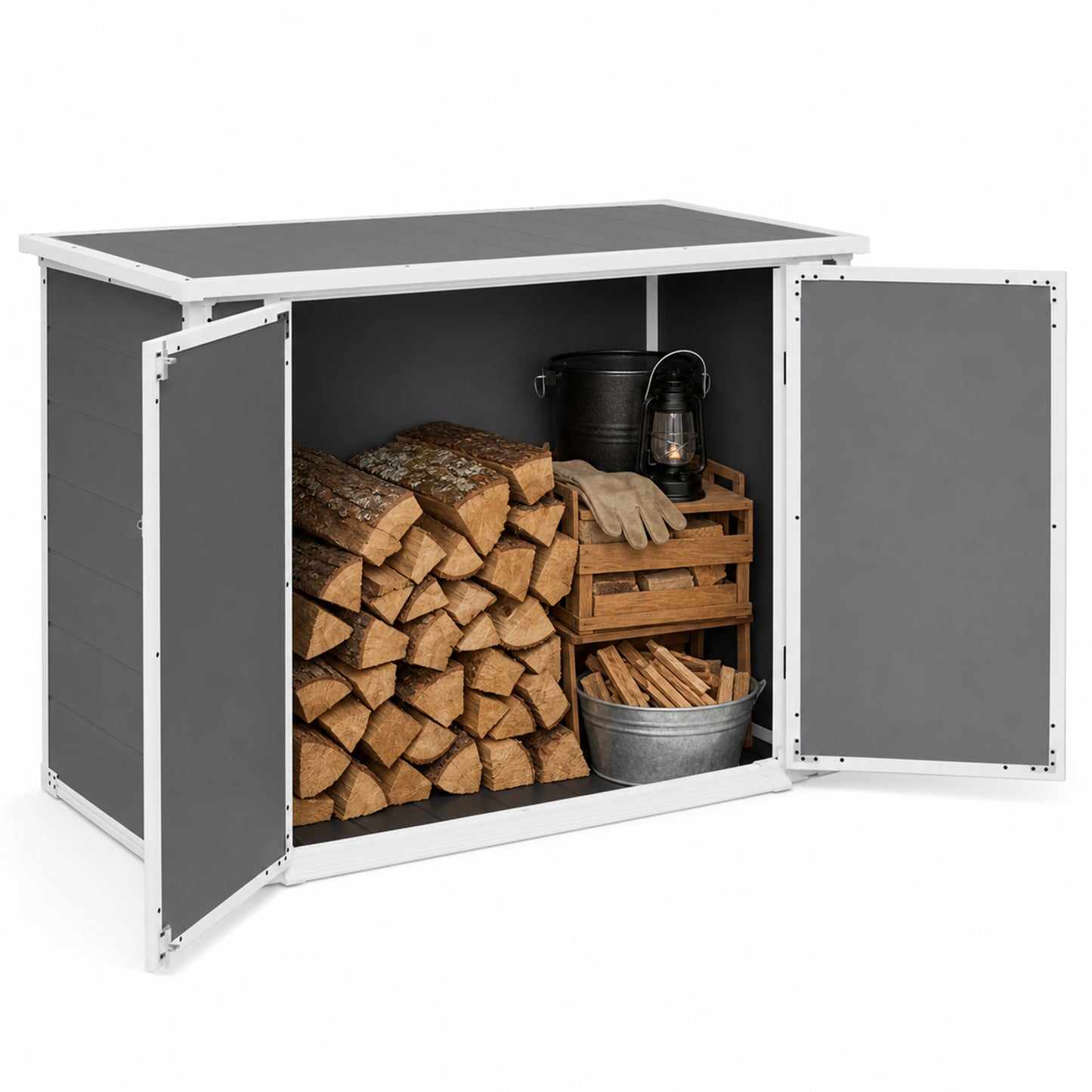 Gray Outdoor Storage Shed with Ramp & Hydraulic Lid - Waterproof